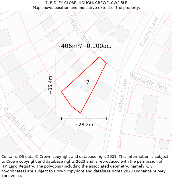 7, RIDLEY CLOSE, HOUGH, CREWE, CW2 5LB: Plot and title map