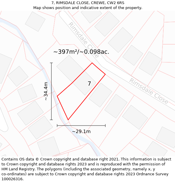 7, RIMSDALE CLOSE, CREWE, CW2 6RS: Plot and title map