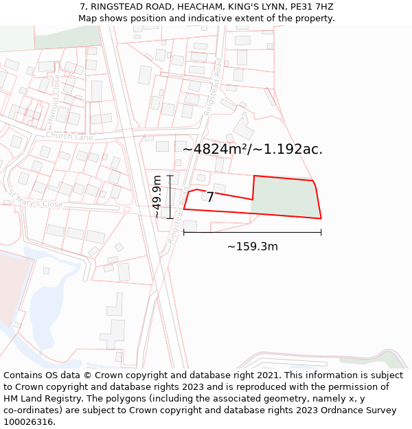 7, RINGSTEAD ROAD, HEACHAM, KING'S LYNN, PE31 7HZ: Plot and title map