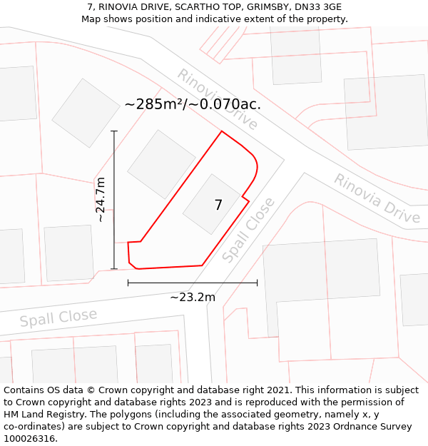 7, RINOVIA DRIVE, SCARTHO TOP, GRIMSBY, DN33 3GE: Plot and title map