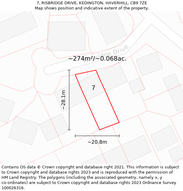 7, RISBRIDGE DRIVE, KEDINGTON, HAVERHILL, CB9 7ZE: Plot and title map