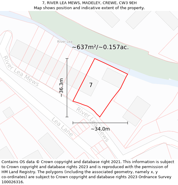 7, RIVER LEA MEWS, MADELEY, CREWE, CW3 9EH: Plot and title map