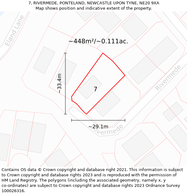 7, RIVERMEDE, PONTELAND, NEWCASTLE UPON TYNE, NE20 9XA: Plot and title map