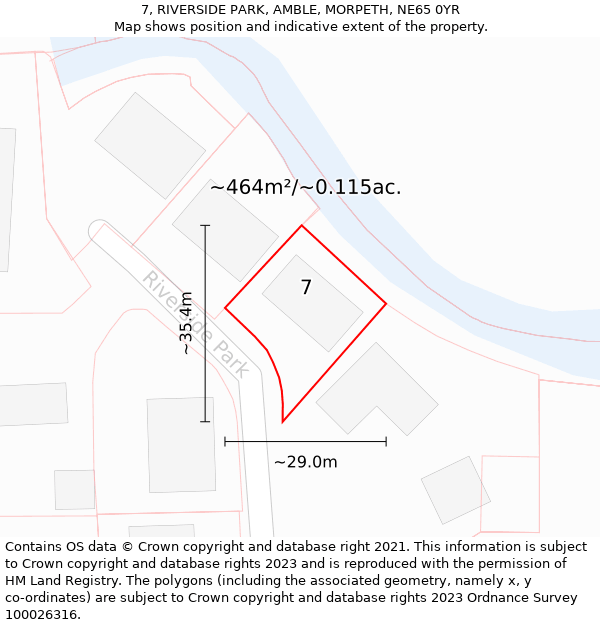 7, RIVERSIDE PARK, AMBLE, MORPETH, NE65 0YR: Plot and title map