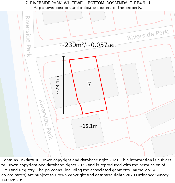 7, RIVERSIDE PARK, WHITEWELL BOTTOM, ROSSENDALE, BB4 9LU: Plot and title map