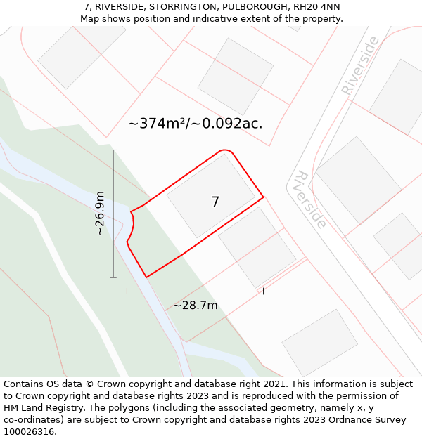 7, RIVERSIDE, STORRINGTON, PULBOROUGH, RH20 4NN: Plot and title map