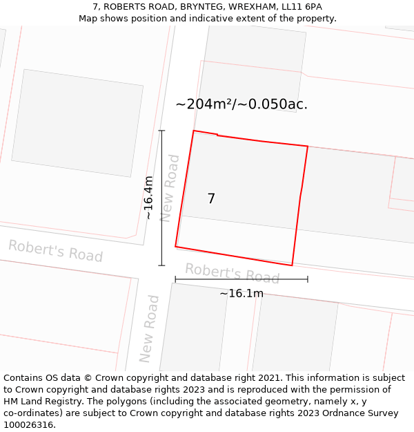 7, ROBERTS ROAD, BRYNTEG, WREXHAM, LL11 6PA: Plot and title map