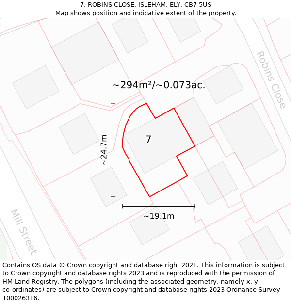 7, ROBINS CLOSE, ISLEHAM, ELY, CB7 5US: Plot and title map