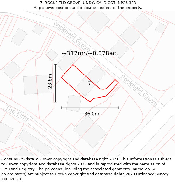 7, ROCKFIELD GROVE, UNDY, CALDICOT, NP26 3FB: Plot and title map