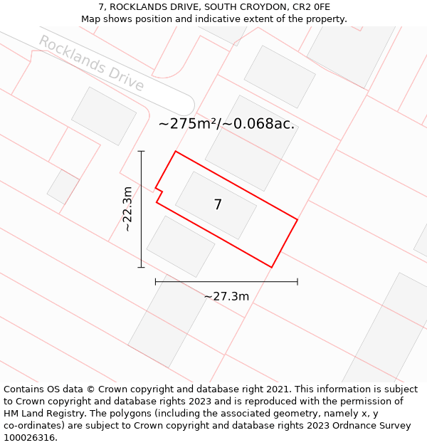 7, ROCKLANDS DRIVE, SOUTH CROYDON, CR2 0FE: Plot and title map