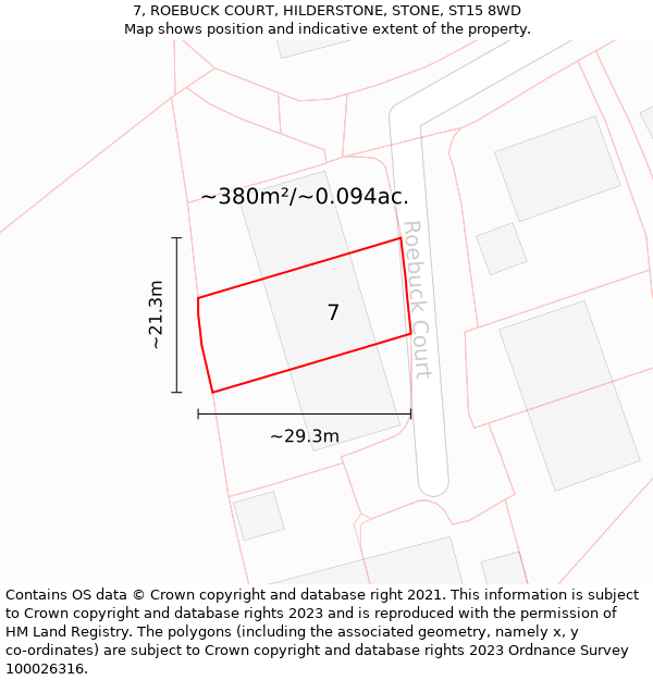 7, ROEBUCK COURT, HILDERSTONE, STONE, ST15 8WD: Plot and title map