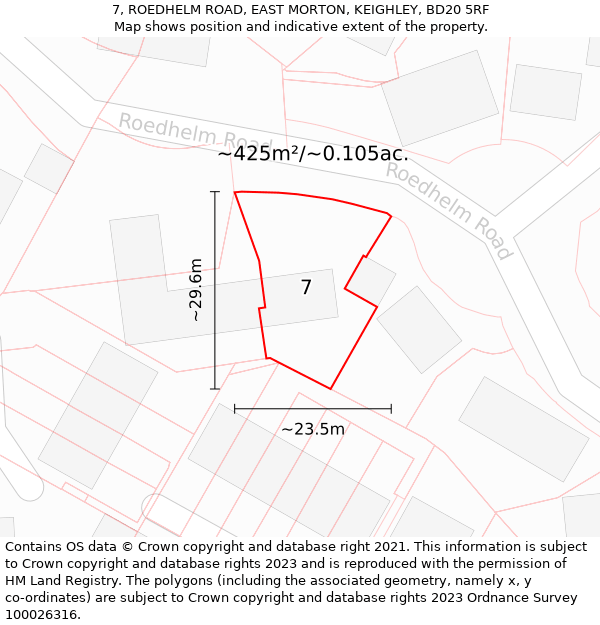 7, ROEDHELM ROAD, EAST MORTON, KEIGHLEY, BD20 5RF: Plot and title map