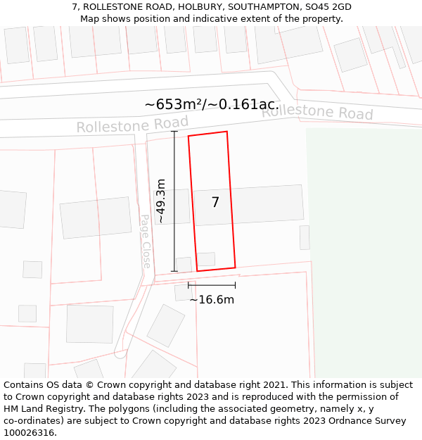 7, ROLLESTONE ROAD, HOLBURY, SOUTHAMPTON, SO45 2GD: Plot and title map