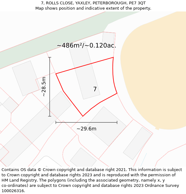 7, ROLLS CLOSE, YAXLEY, PETERBOROUGH, PE7 3QT: Plot and title map