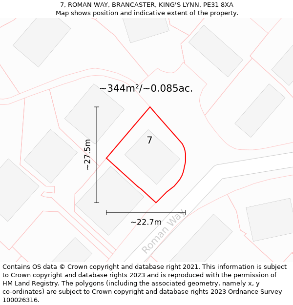7, ROMAN WAY, BRANCASTER, KING'S LYNN, PE31 8XA: Plot and title map