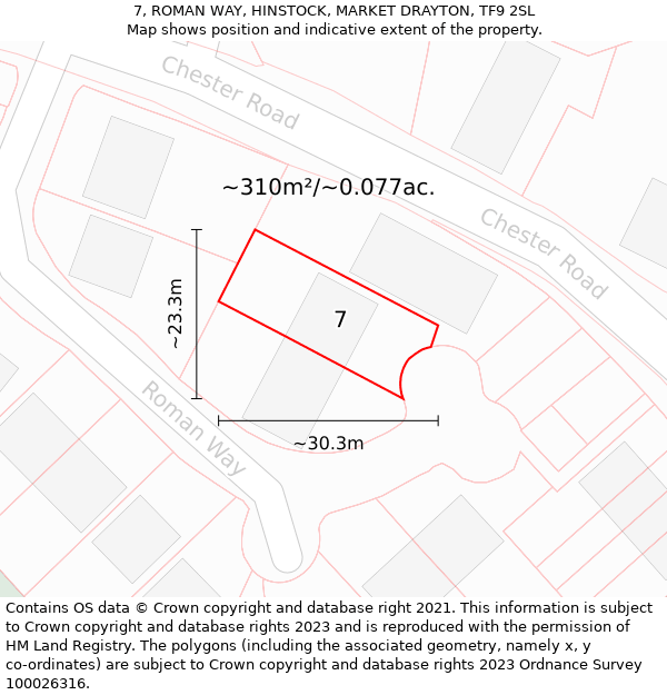 7, ROMAN WAY, HINSTOCK, MARKET DRAYTON, TF9 2SL: Plot and title map