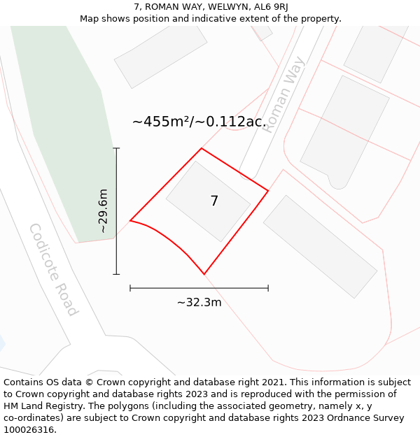 7, ROMAN WAY, WELWYN, AL6 9RJ: Plot and title map