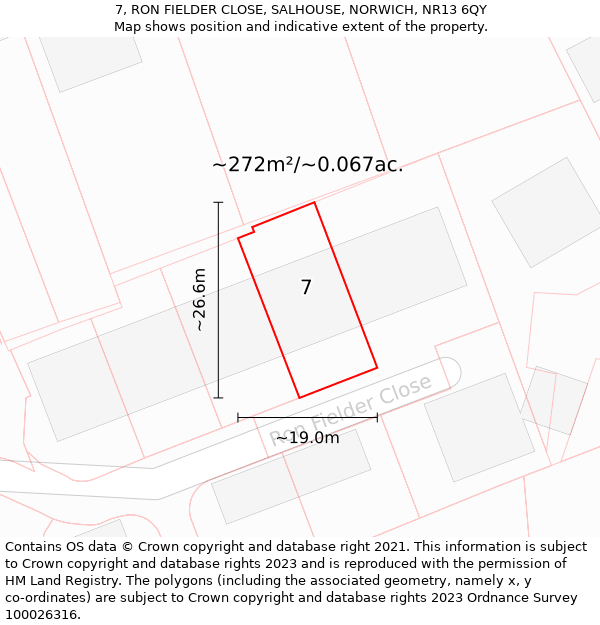 7, RON FIELDER CLOSE, SALHOUSE, NORWICH, NR13 6QY: Plot and title map