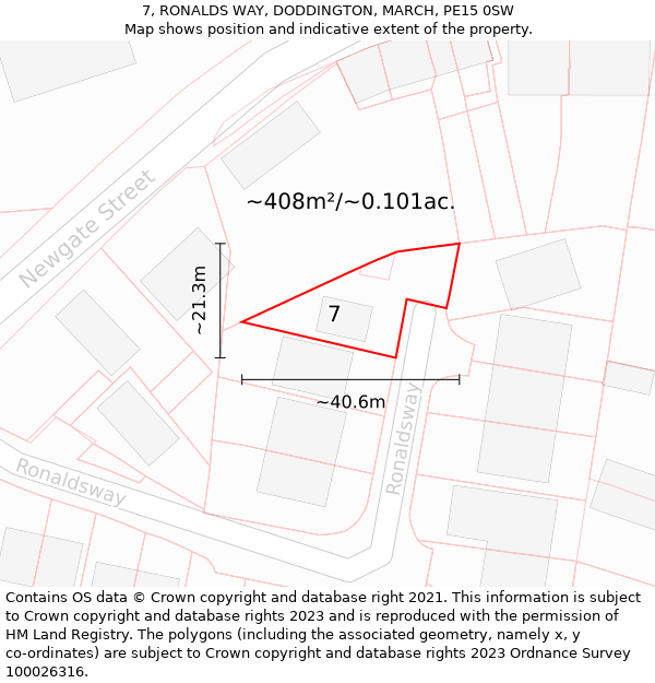 7, RONALDS WAY, DODDINGTON, MARCH, PE15 0SW: Plot and title map