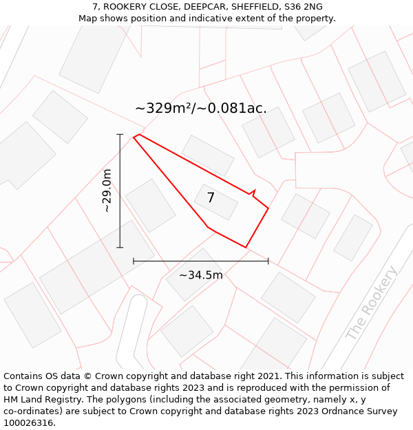 7, ROOKERY CLOSE, DEEPCAR, SHEFFIELD, S36 2NG: Plot and title map