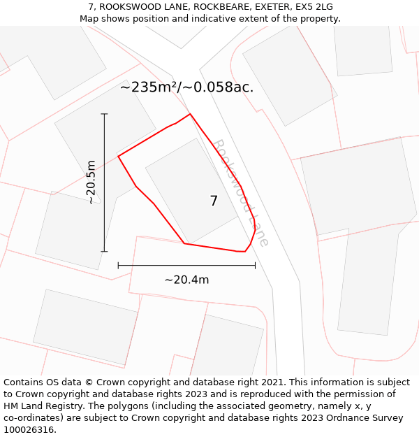 7, ROOKSWOOD LANE, ROCKBEARE, EXETER, EX5 2LG: Plot and title map