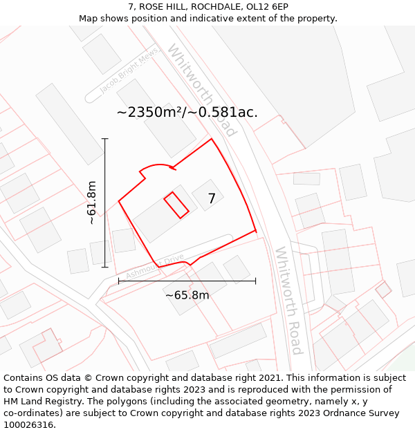 7, ROSE HILL, ROCHDALE, OL12 6EP: Plot and title map