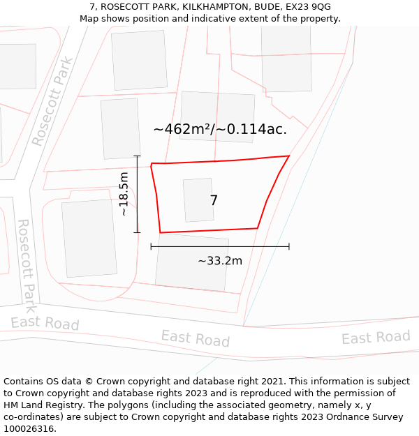 7, ROSECOTT PARK, KILKHAMPTON, BUDE, EX23 9QG: Plot and title map