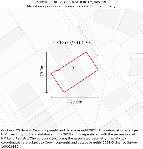 7, ROTHERHILL CLOSE, ROTHERHAM, S65 2DH: Plot and title map