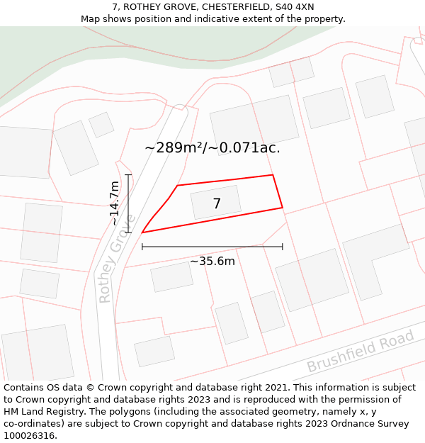 7, ROTHEY GROVE, CHESTERFIELD, S40 4XN: Plot and title map