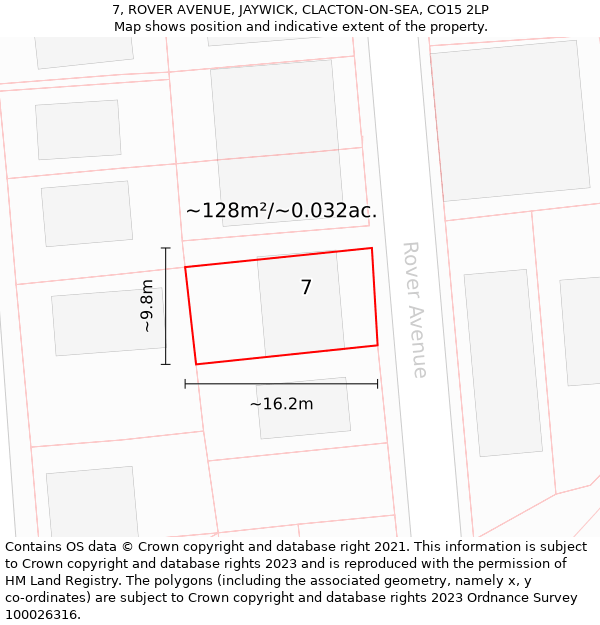 7, ROVER AVENUE, JAYWICK, CLACTON-ON-SEA, CO15 2LP: Plot and title map