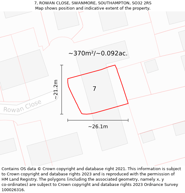 7, ROWAN CLOSE, SWANMORE, SOUTHAMPTON, SO32 2RS: Plot and title map