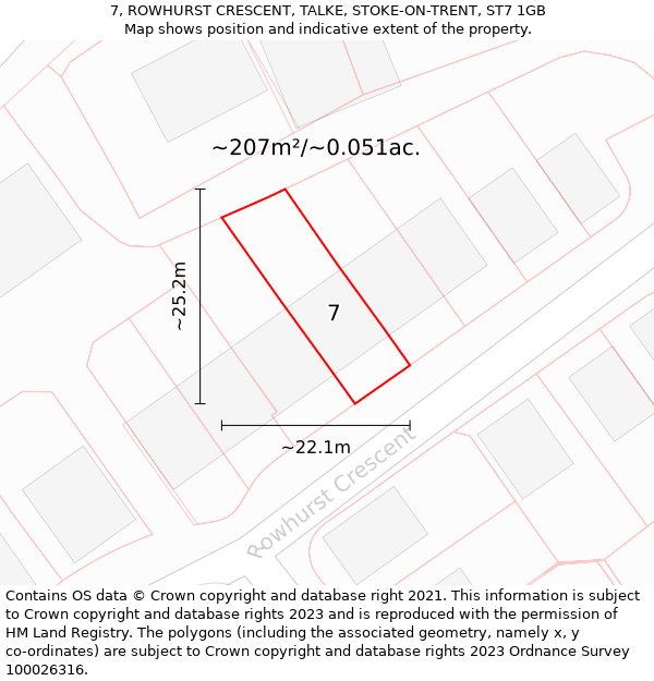 7, ROWHURST CRESCENT, TALKE, STOKE-ON-TRENT, ST7 1GB: Plot and title map