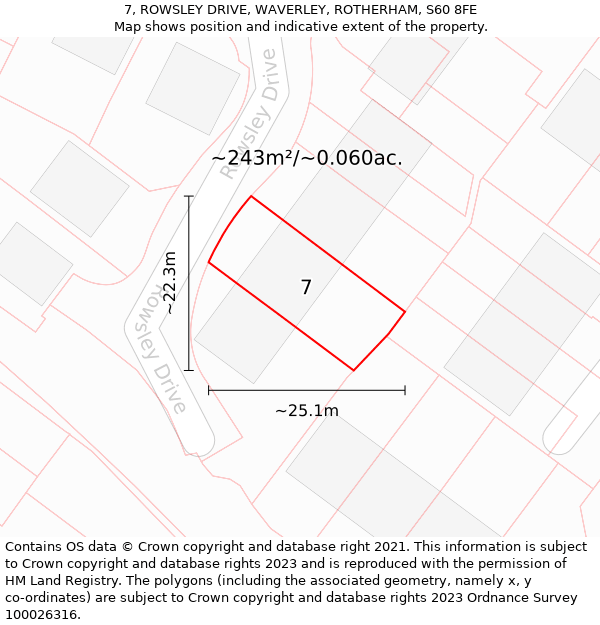 7, ROWSLEY DRIVE, WAVERLEY, ROTHERHAM, S60 8FE: Plot and title map