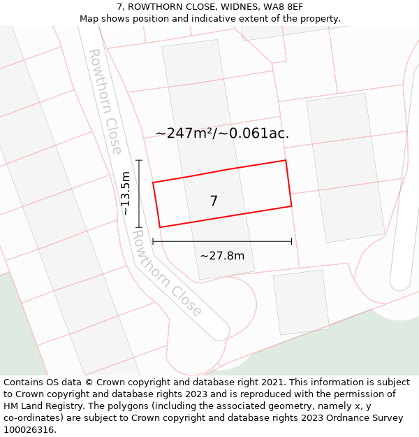 7, ROWTHORN CLOSE, WIDNES, WA8 8EF: Plot and title map