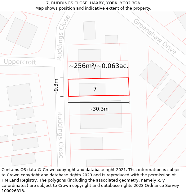 7, RUDDINGS CLOSE, HAXBY, YORK, YO32 3GA: Plot and title map