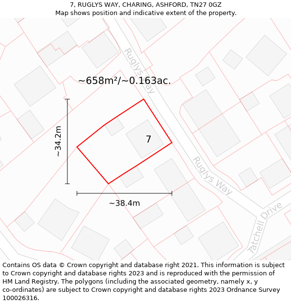 7, RUGLYS WAY, CHARING, ASHFORD, TN27 0GZ: Plot and title map