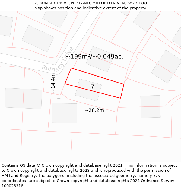 7, RUMSEY DRIVE, NEYLAND, MILFORD HAVEN, SA73 1QQ: Plot and title map