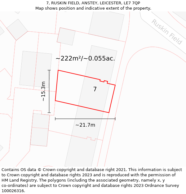 7, RUSKIN FIELD, ANSTEY, LEICESTER, LE7 7QP: Plot and title map