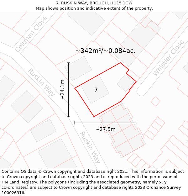 7, RUSKIN WAY, BROUGH, HU15 1GW: Plot and title map