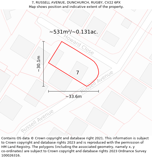 7, RUSSELL AVENUE, DUNCHURCH, RUGBY, CV22 6PX: Plot and title map