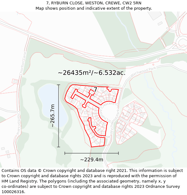 7, RYBURN CLOSE, WESTON, CREWE, CW2 5RN: Plot and title map