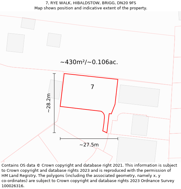 7, RYE WALK, HIBALDSTOW, BRIGG, DN20 9FS: Plot and title map