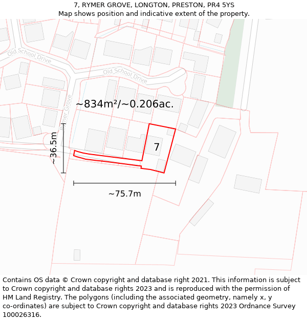 7, RYMER GROVE, LONGTON, PRESTON, PR4 5YS: Plot and title map