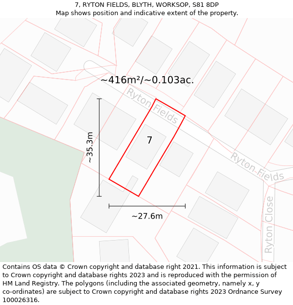 7, RYTON FIELDS, BLYTH, WORKSOP, S81 8DP: Plot and title map