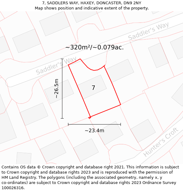 7, SADDLERS WAY, HAXEY, DONCASTER, DN9 2NY: Plot and title map