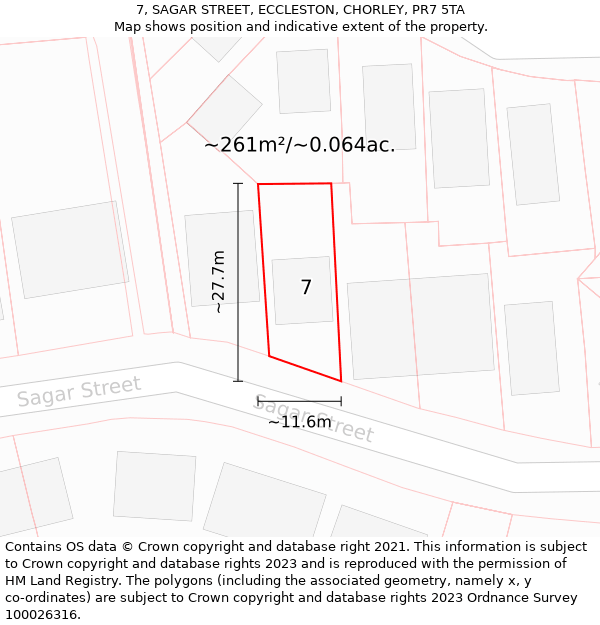 7, SAGAR STREET, ECCLESTON, CHORLEY, PR7 5TA: Plot and title map