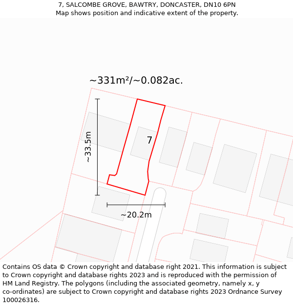 7, SALCOMBE GROVE, BAWTRY, DONCASTER, DN10 6PN: Plot and title map