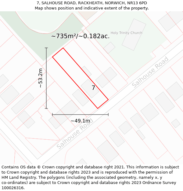 7, SALHOUSE ROAD, RACKHEATH, NORWICH, NR13 6PD: Plot and title map