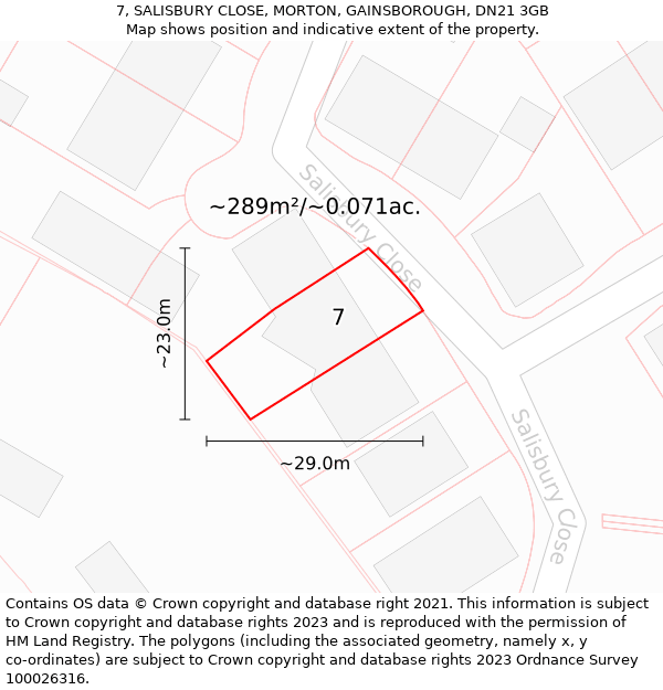 7, SALISBURY CLOSE, MORTON, GAINSBOROUGH, DN21 3GB: Plot and title map