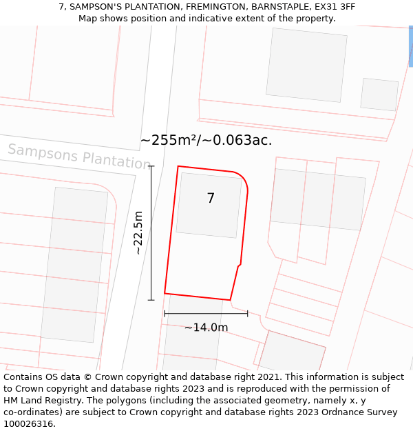 7, SAMPSON'S PLANTATION, FREMINGTON, BARNSTAPLE, EX31 3FF: Plot and title map
